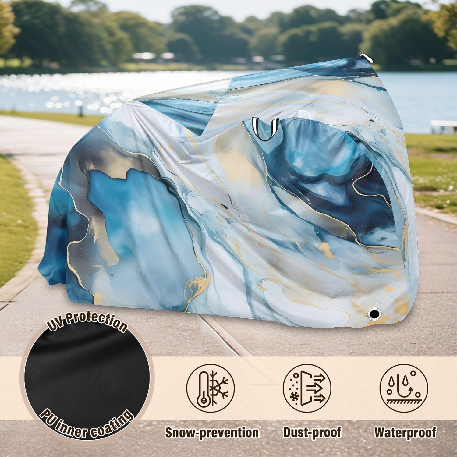 ALAZA Blue & Gold Marble Bike Cover Waterproof Outdoor Ebike Bicycle Covers Tarp Protection for 1/2 Bikes, Sun UV Dust Wind Proof