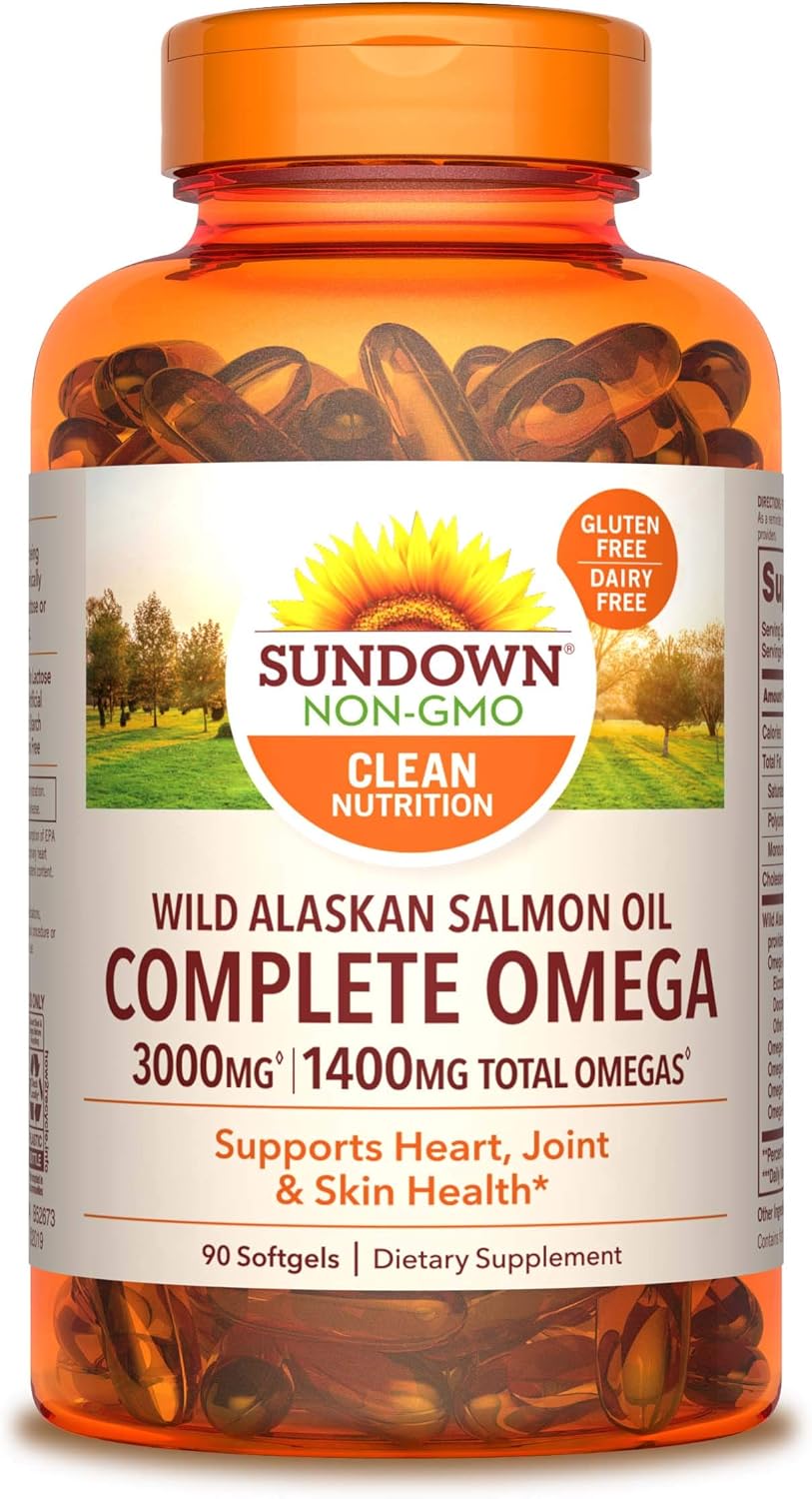 Sundown Complete Omega Wild Alaskan Salmon Oil Softgel, 1400 mg, 90 Softgels (Packaging May Vary) : Everything Else