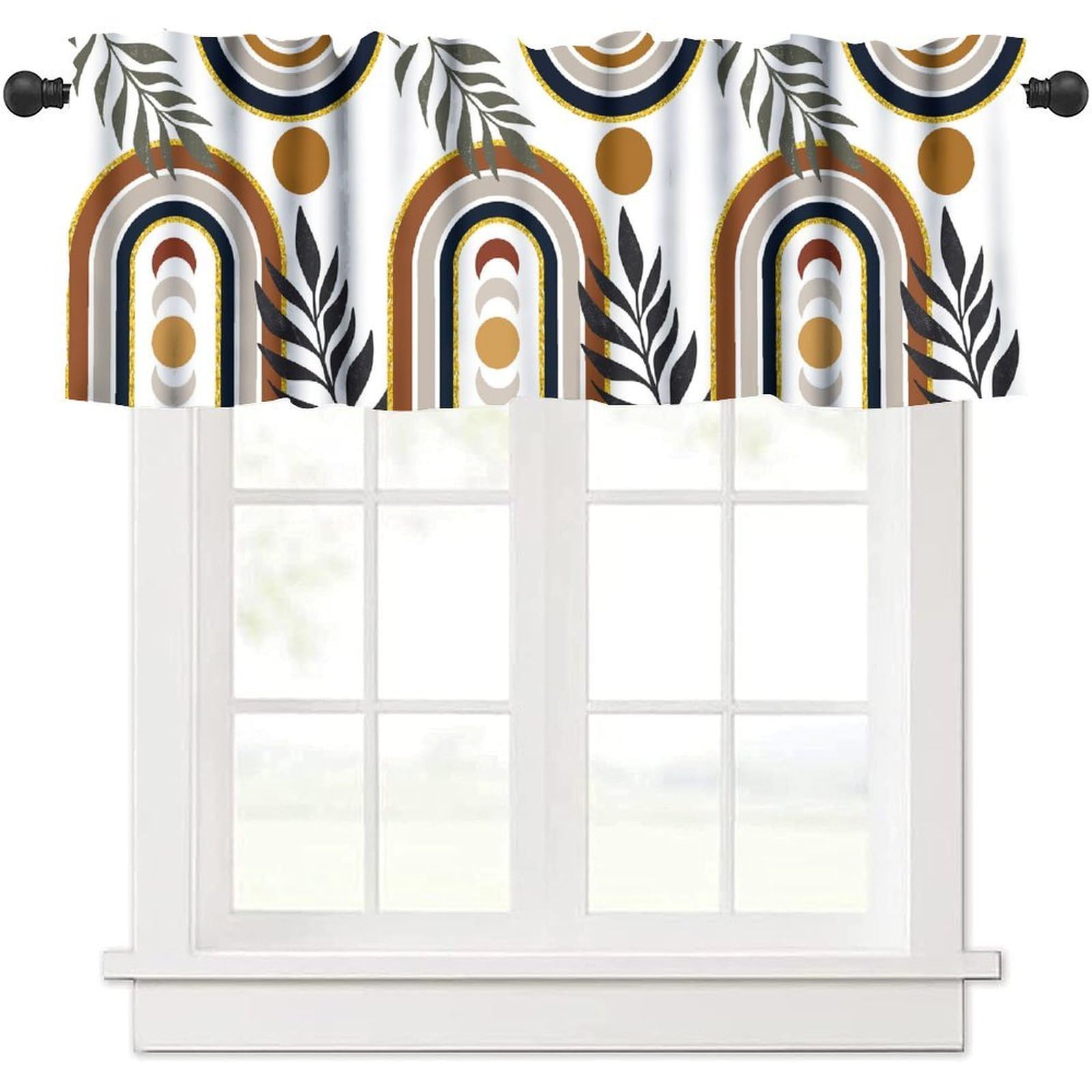 moderw Mid Century Boho Leaves Valance Curtains Abstract Boho Tropical Palm Leaves Plant Minimalist Bohemian Botanical Window Curtain Valance for Farmhouse Kitchen Bedroom Living Room 54x18inch