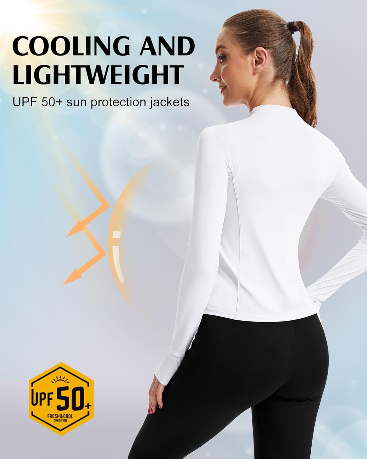 2 Pack Women's UPF 50+ Sun Protection Jackets Cooling Athletic Lightweight Cropped Full Zip Long Sleeve Shirt Hiking