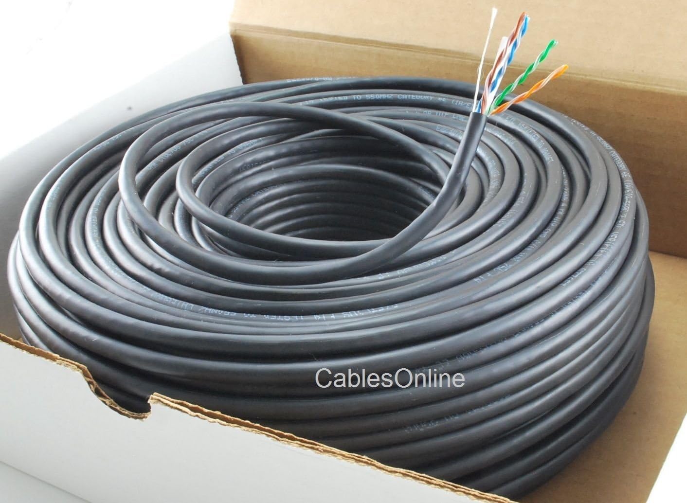 CablesOnline, 250FT Solid CAT6E CMR 550-Mhz, High-Performance 23-AWG Copper Bulk Cable, Black, U6-B250K