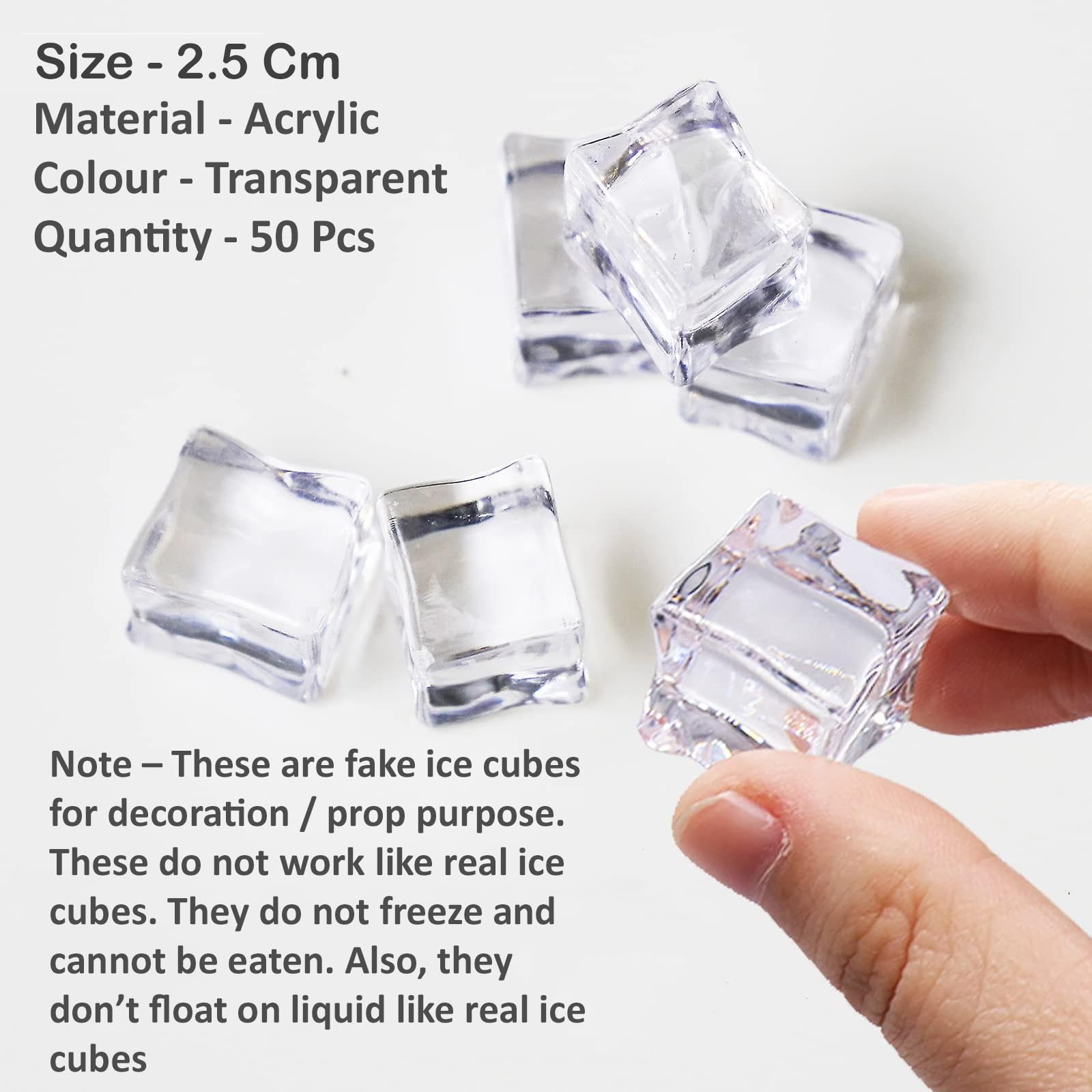 Clear Acrylic Fake Ice Cubes - 50 Pack -2