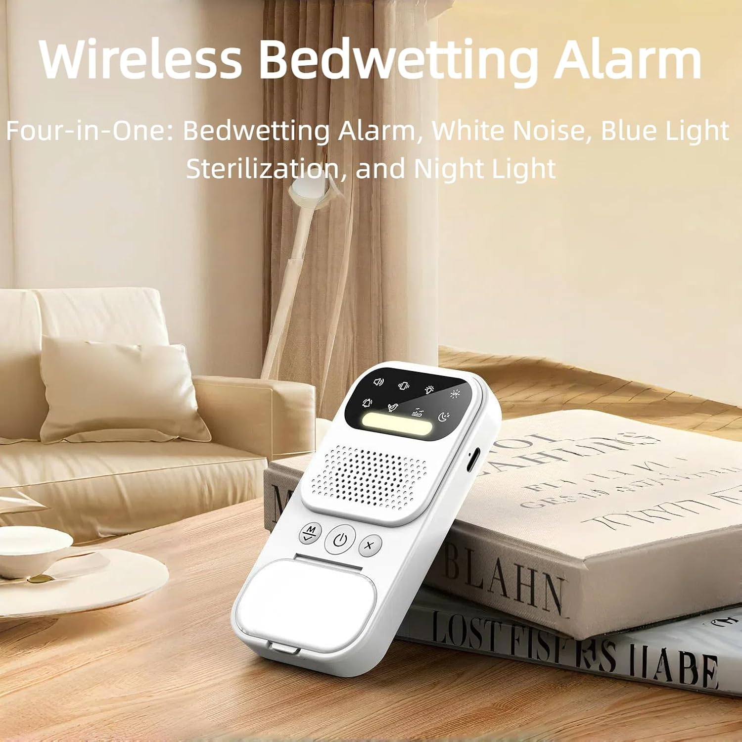 Upgraded 4-in-1 Wireless Bedwetting Alarm for Kids & Adults | All-in-One White Noise Machine, Warm Night Light & UV | USB-C Rechargeable Nighttime Potty Training, Kids Pee for Bedwetting Solutions