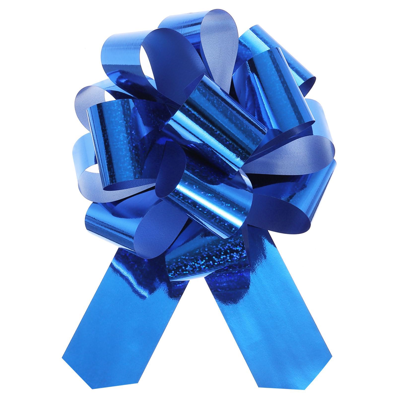 Unifizz 10pcs 6 Inch Pull Bow Metallic Gift Bows with Glitter Ribbon for Wedding Baskets Presents Wrapping Blue