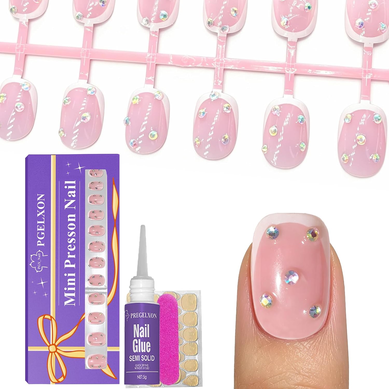 Kids Press on Nails, 24pcs French Tip Press on Nails for Kids 6-12 with 3D Flowers, Non-Toxic Nail Kit with Nail Glue, Adhesive Tabs, Fake Nails Gift for Girls
