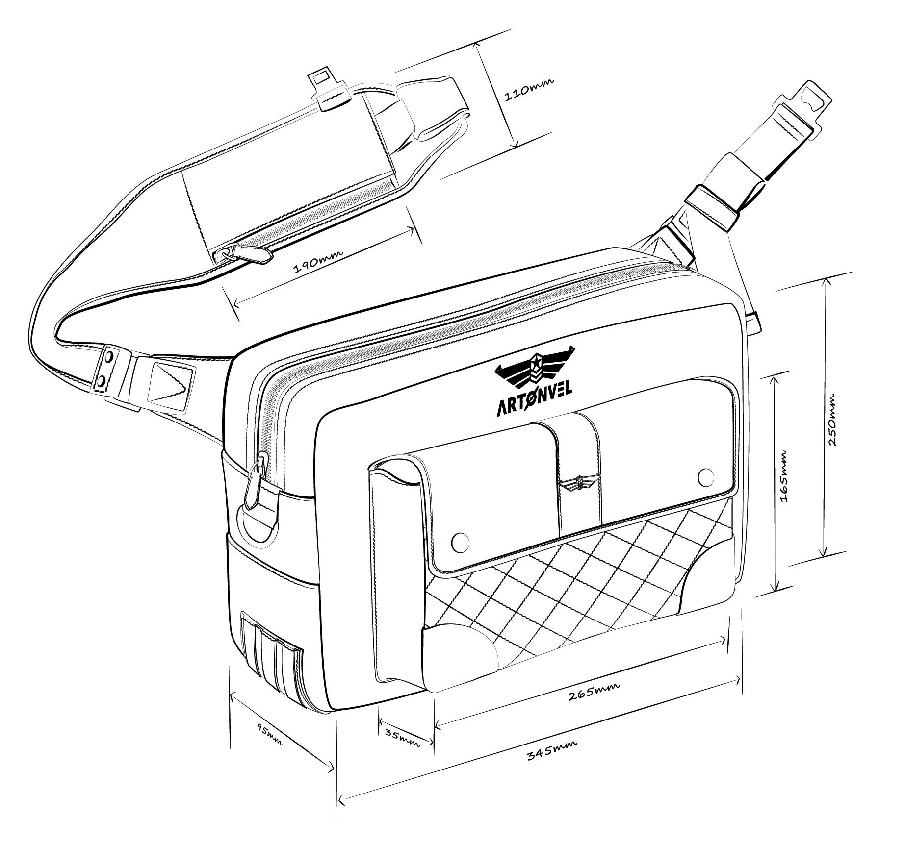 Umhängetasche Moto Aviator – Rindsleder Vollnarbenleder Vintage & Veloursleder – wasserdicht & leicht – Tasche verstellbar – ergonomisch – langlebig, braun, Retro