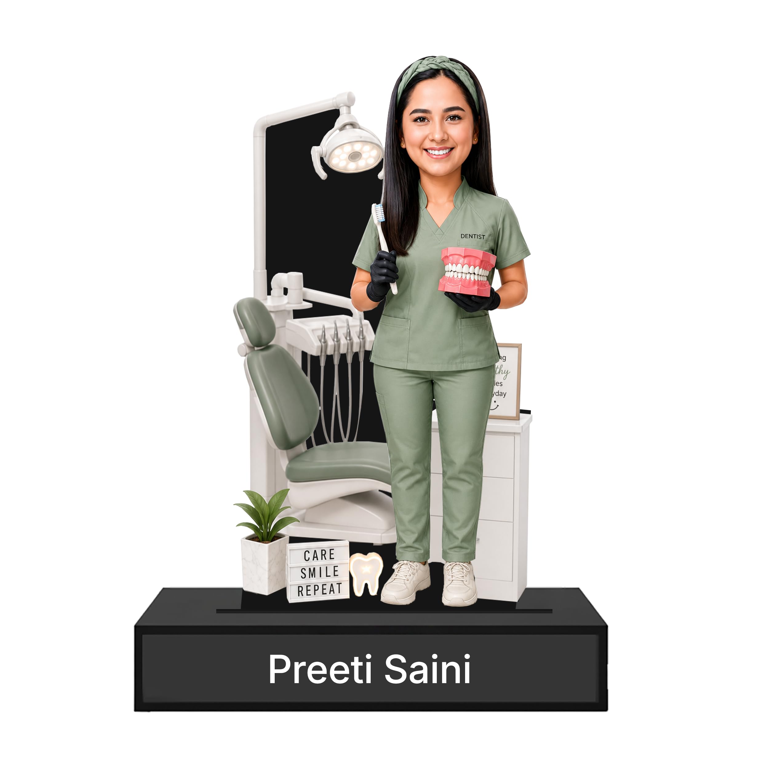 Personalized Smile Maker Avataar Stand with Name, Custom Photo Caricature Standee, Dentist-Themed Desk Decor, Personalized Gift for Dentists, Dental Students & Dental Clinic Professionals (DENTIST, 10 INCHES)-picture-28