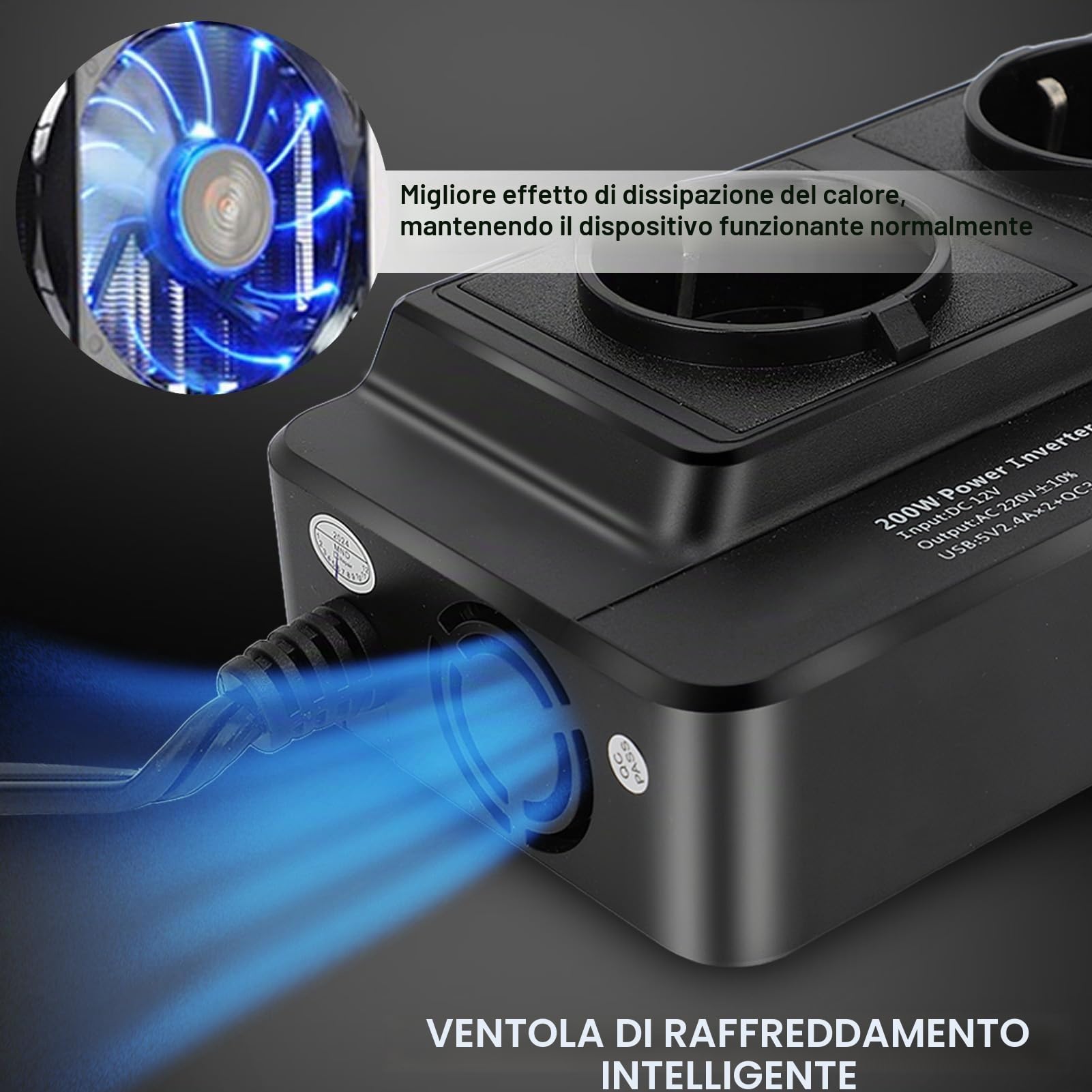 200w Inverter 12v 220v Convertitore di Alimentazione per Auto con 4 Porte
