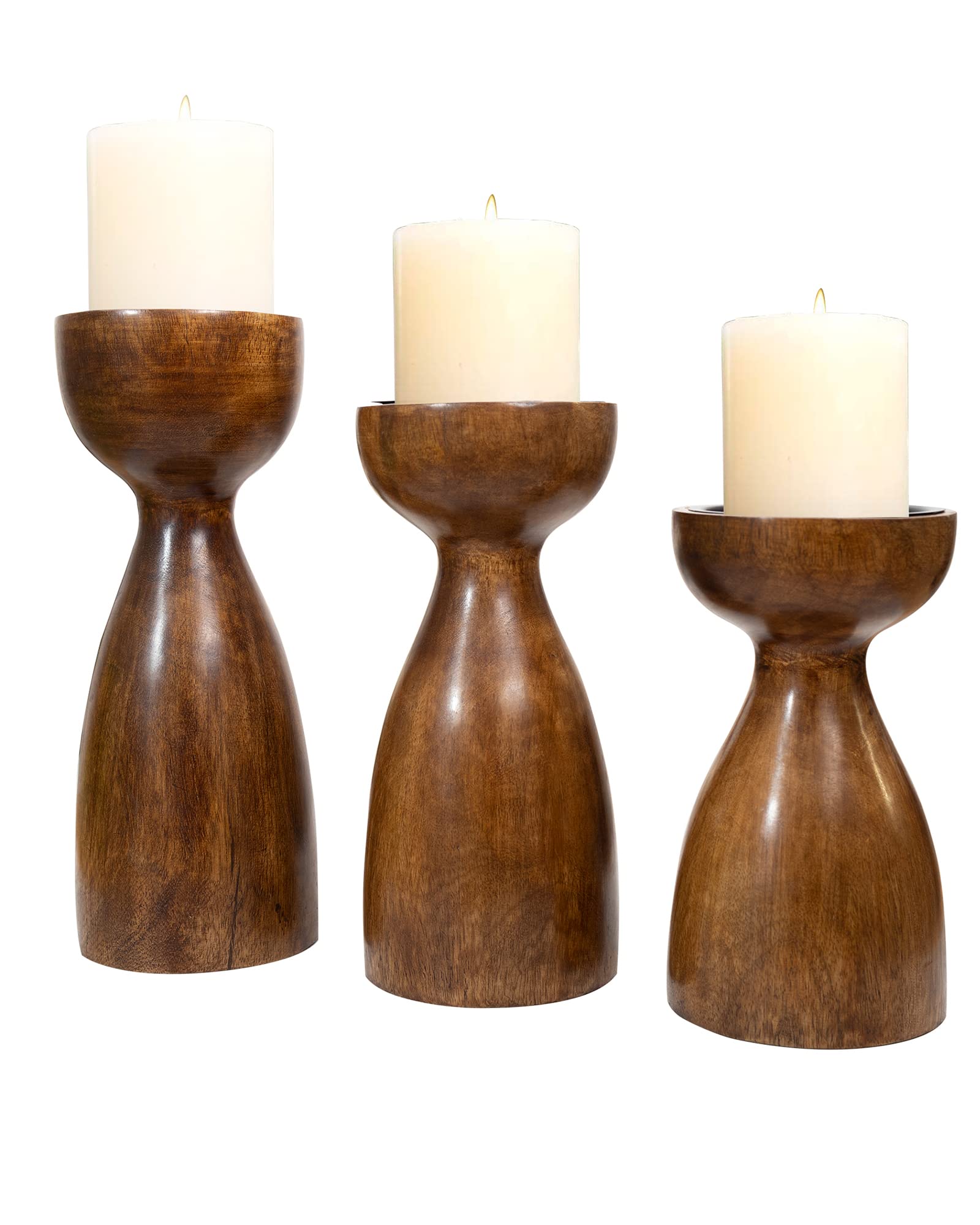 Homesake Wooden Candle Stand Set - Rustic Home Decor -3 Homesake Wooden Candle Stand Set - Rustic Home Decor -3