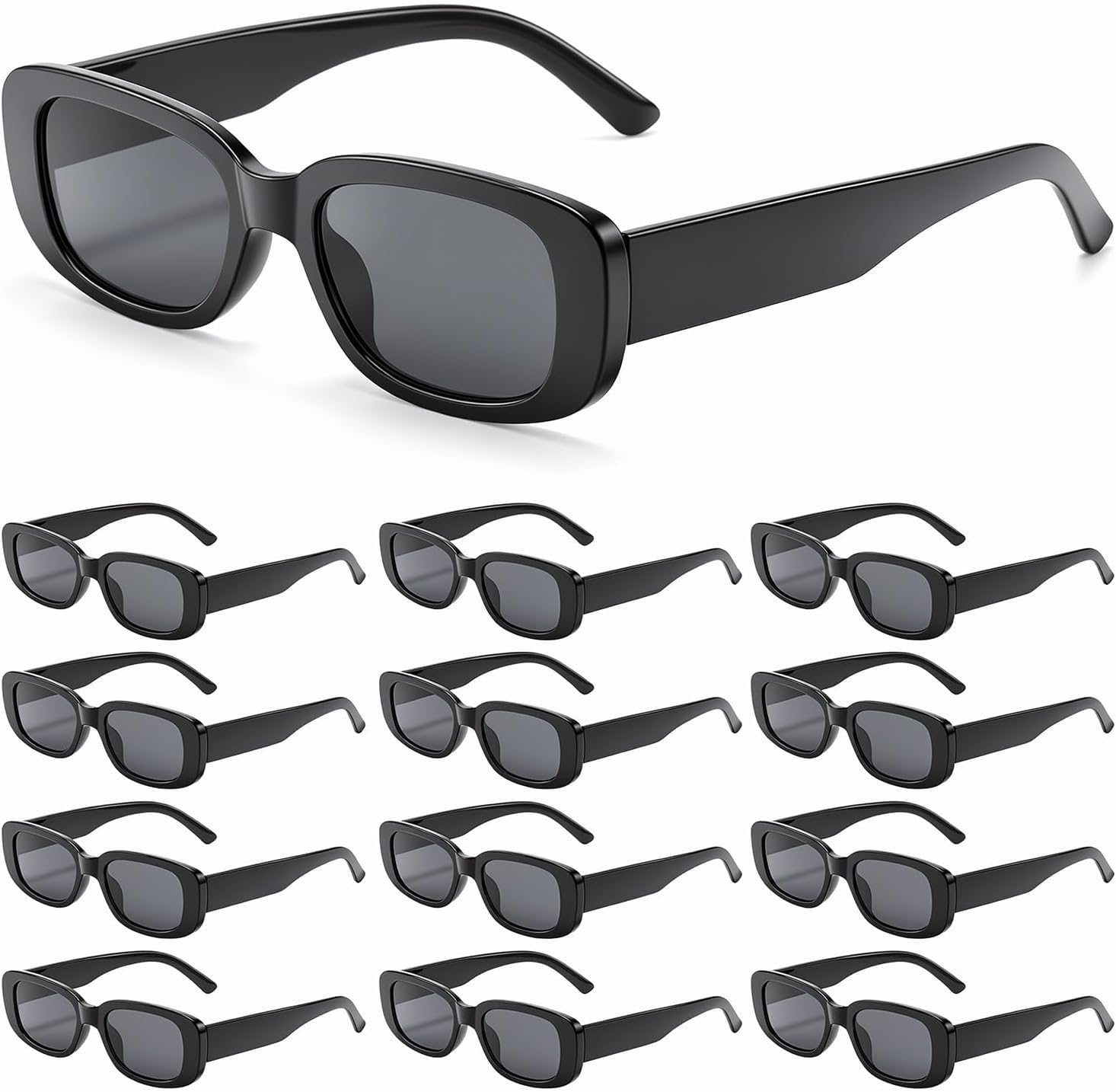 12 Pares Gafas Negras de Sol Rectangulares Vintage Años 90, Gafas Fiesta Elegantes Modernas para Mujer, Perfectas para Cumpleaños y Despedida