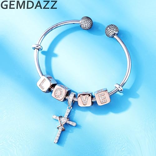 Miniatura 3 de GEMDAZZ Juego de dijes con dije de cruz y copo de nieve, pulsera hecha en plata de ley 925, regalo de Navidad para madrina, abuela, mamá, Plata,