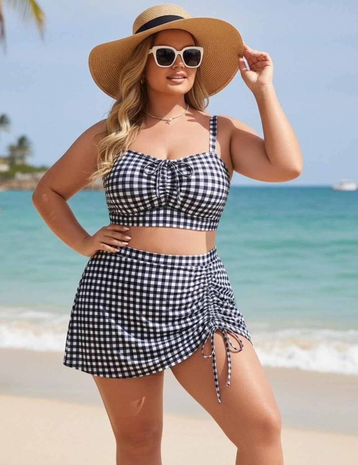 Hanna Nikole Womens High Waisted Bikini Sets Tummy Control Swimsuits Drawstring Swim Skirt Swim Suits for Women 2026