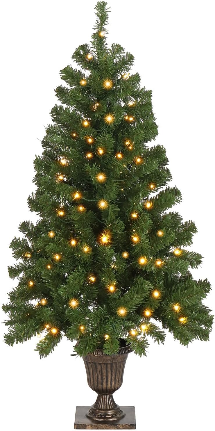 VINGLI 4ft Artificial Christmas Pine Tree with 80 Warm White Lights, 211 Branch Tips, Pre-Lit Xmas Tree for Tabletop, Living Room, Entryway & Holiday Party Decorations