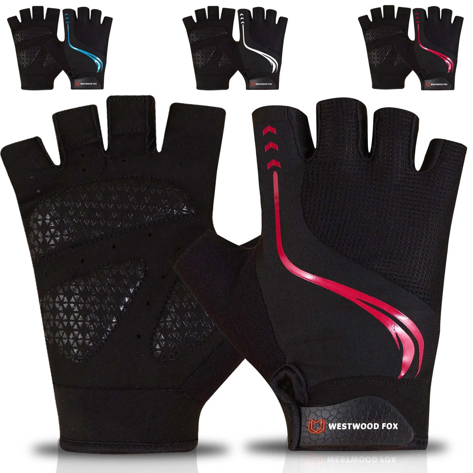 WESTWOOD FOX Fahrradhandschuhe für Männer und Frauen, Atmungsaktive Halbfinger-Mountainbike-Handschuhe mit Rutschfester gepolsterter Handfläche MTB-Rennradfahren Fahrradhandschuhe