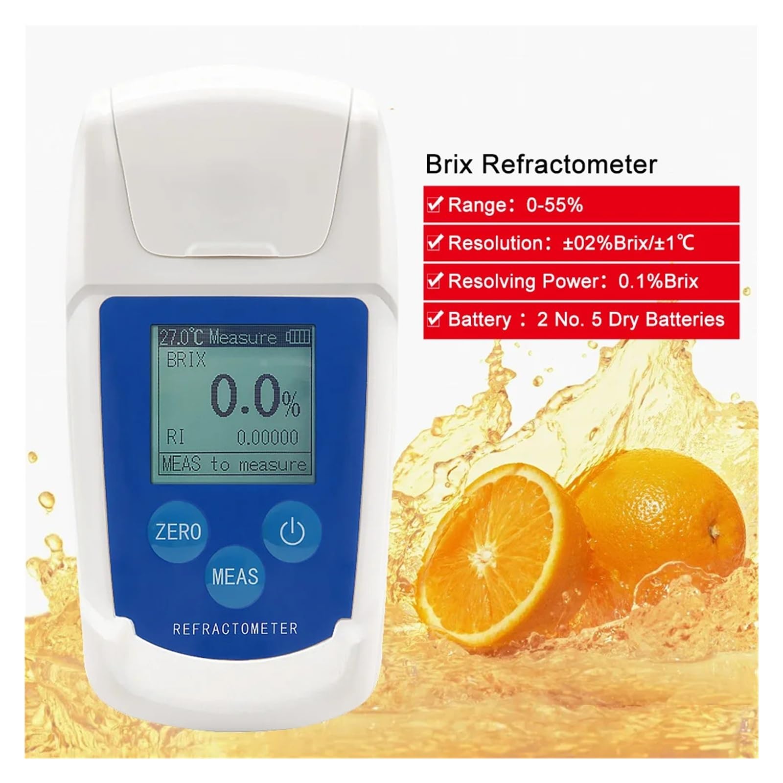 Rifrattometro digitale 0-55% Brix, misuratore del contenuto di zucchero del succo di frutta, tester for il monitoraggio del contenuto dell'uva Risposta rapida