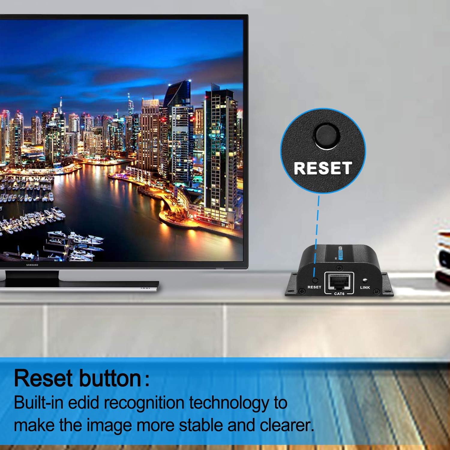 MYPIN 1080P HDMI Extender Over CAT6/7/8 up to 190feet (60m) at 1080p, Supports Deep Color, 3D with IR Remote (LKV372A)