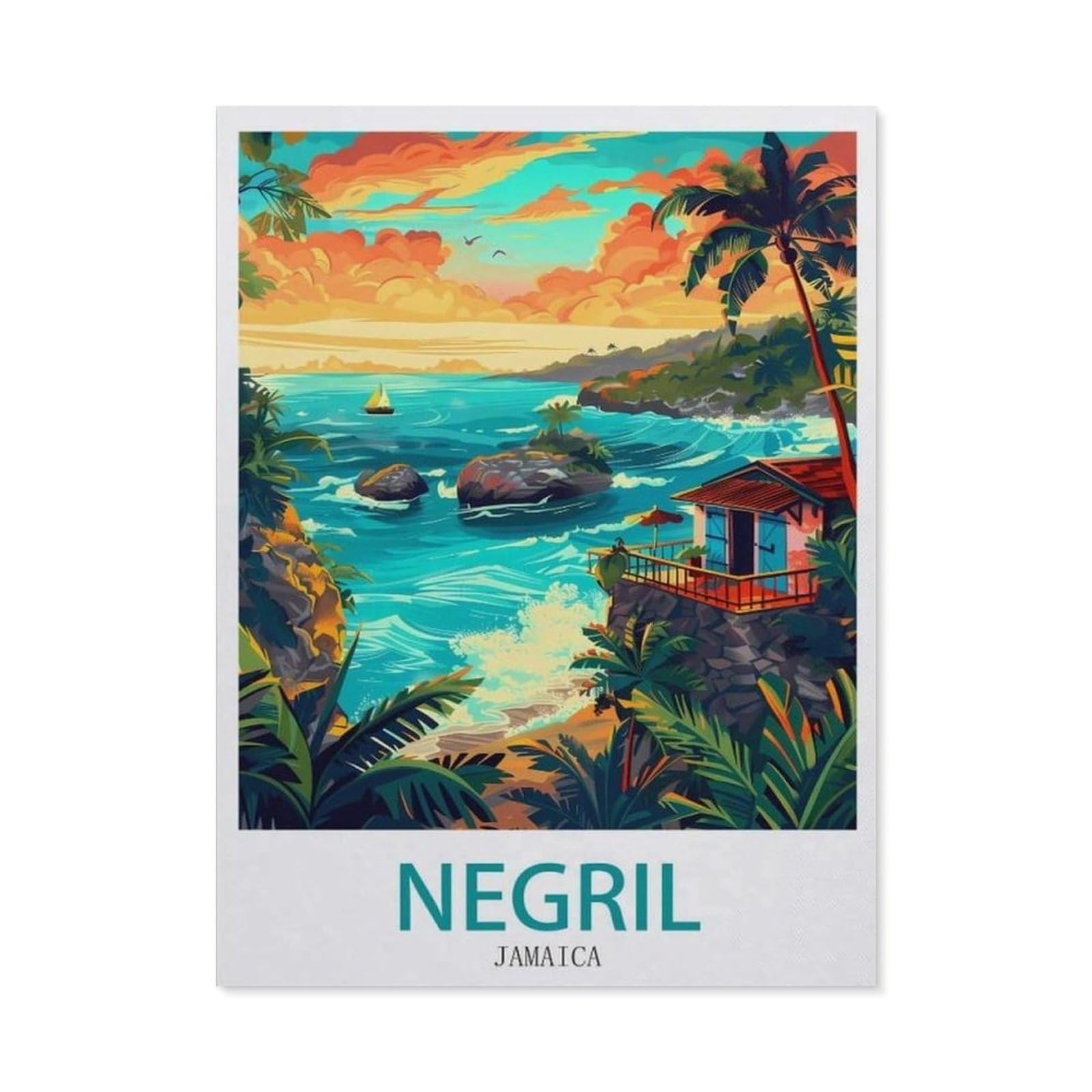 Gsbrsnts A25 Paint By Numbers For Adults Beginner，Negril Jamaica，Diy Oil Painting Kit On Canvas With Paintbrushes And Acrylic Pigment, Arts Craft For Home Wall Decor(30X40cm-O86