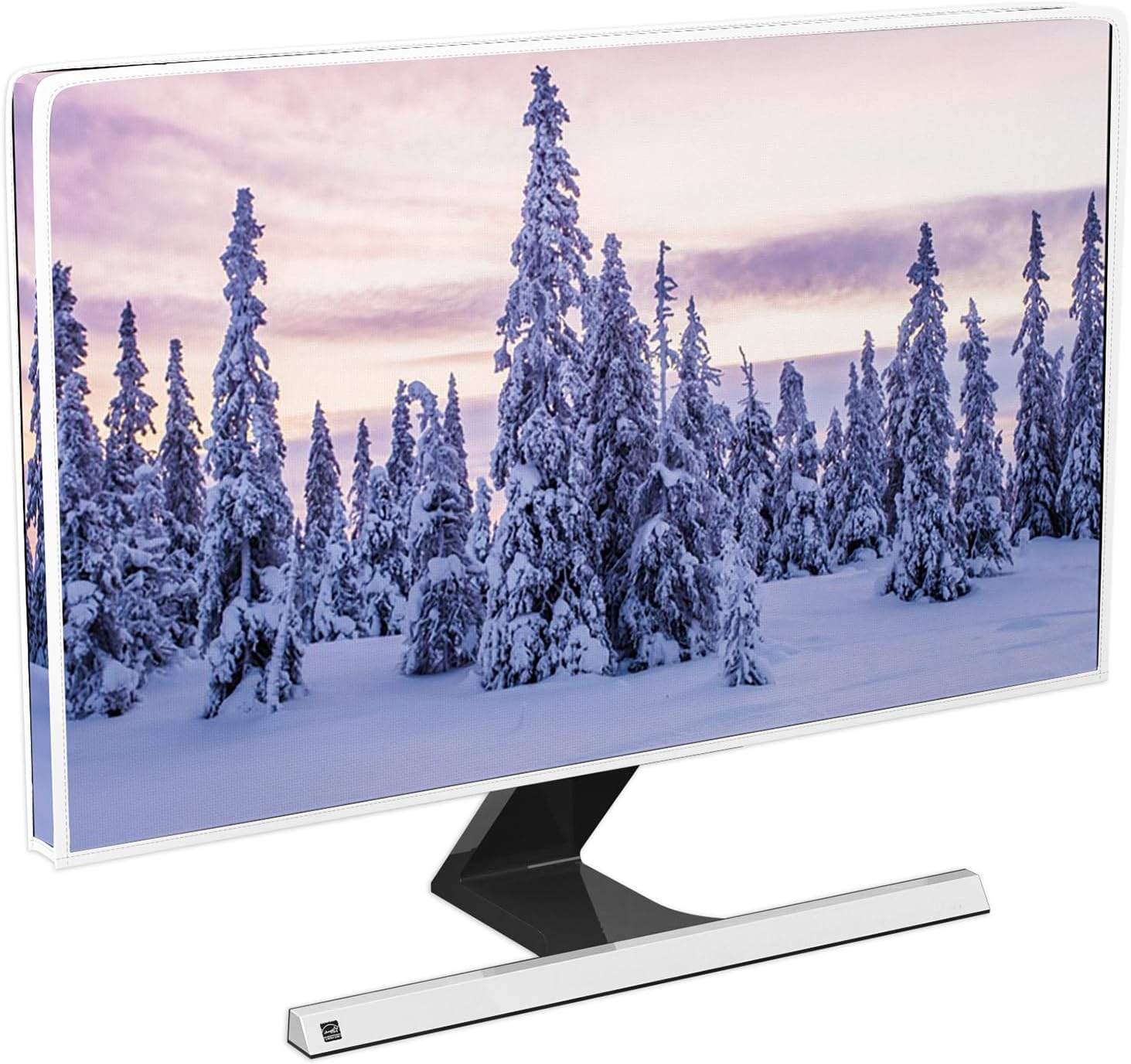Winter Forest Waterproof Computer Monitor Cover 22, 23, 24, 25 Inch Snowy Forest Trees Frozen Nature Scenery Merry Christmas Monitor Accessories Laptop TV LCD Screen Computer Decoration