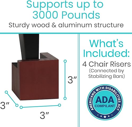 Miniatura 5 de Vive Elevadores de silla (paquete de 4)  Elevadores resistentes para muebles, escritorio, mesa, sofás  Ajustable, capacidad de peso de 3,000 libras