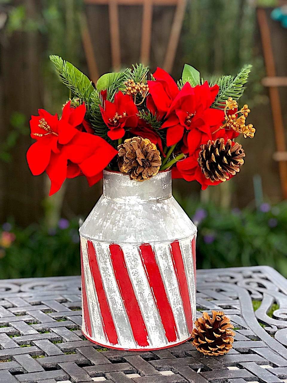 Vintage Milk Can Water Jug Vase Planter Rustic Galvanized Metal Red Silver White Christmas Holiday Decor (Milk Can)