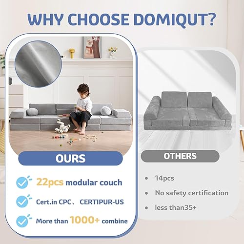 Miniatura 6 de Sofá modular de juego para niños, 22 piezas, más de 1000 muebles creativos de sala de juegos para niños, sofá infantil, espuma convertible y cojín