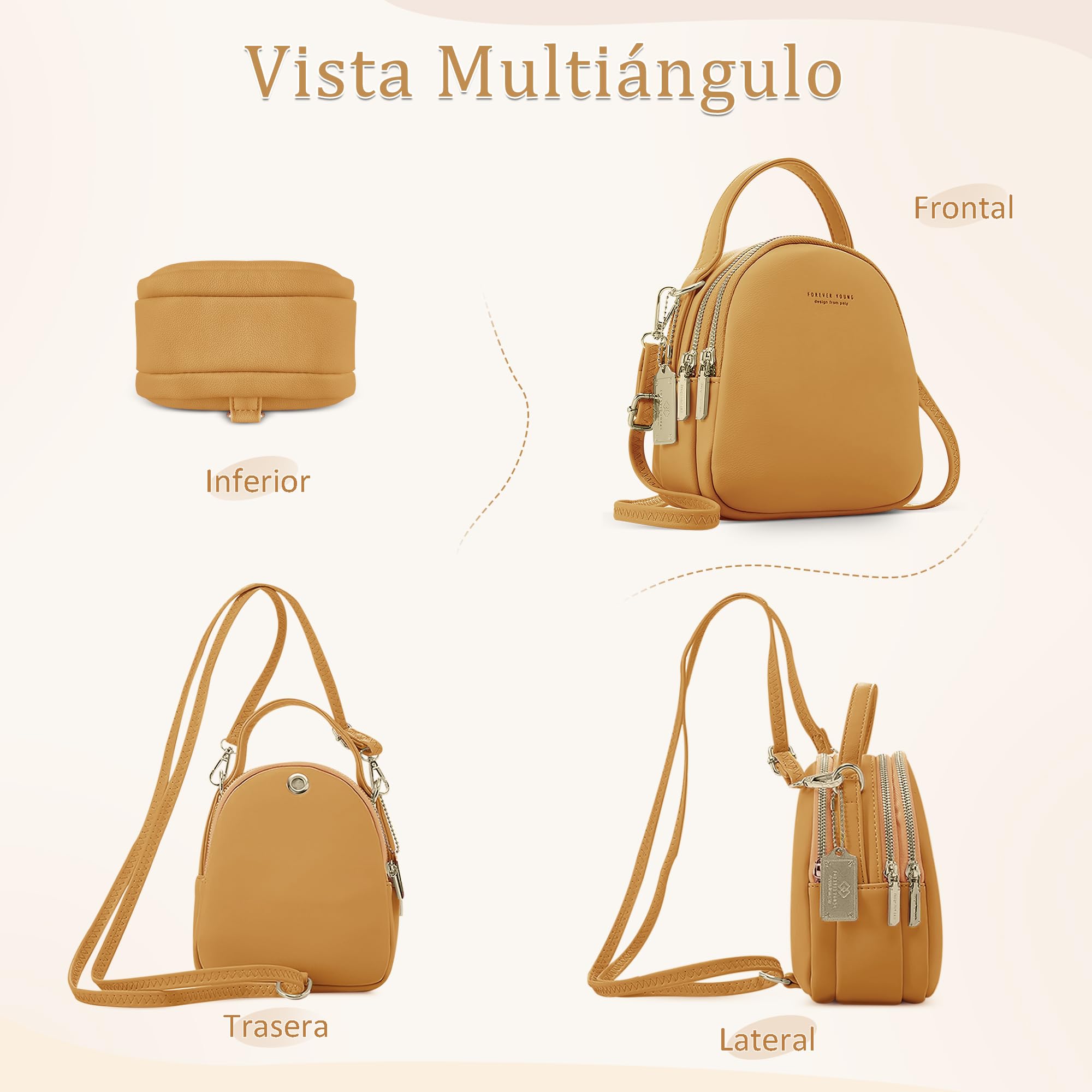Lindo Mochilas Mujer Pequeña Moda Bolso con Orificio para Auriculares y Manejar Backpack Adecuado Trabajo Escuela Casual Impermeable Piel PU Mini Bolso Mochila Mujer Amarillo