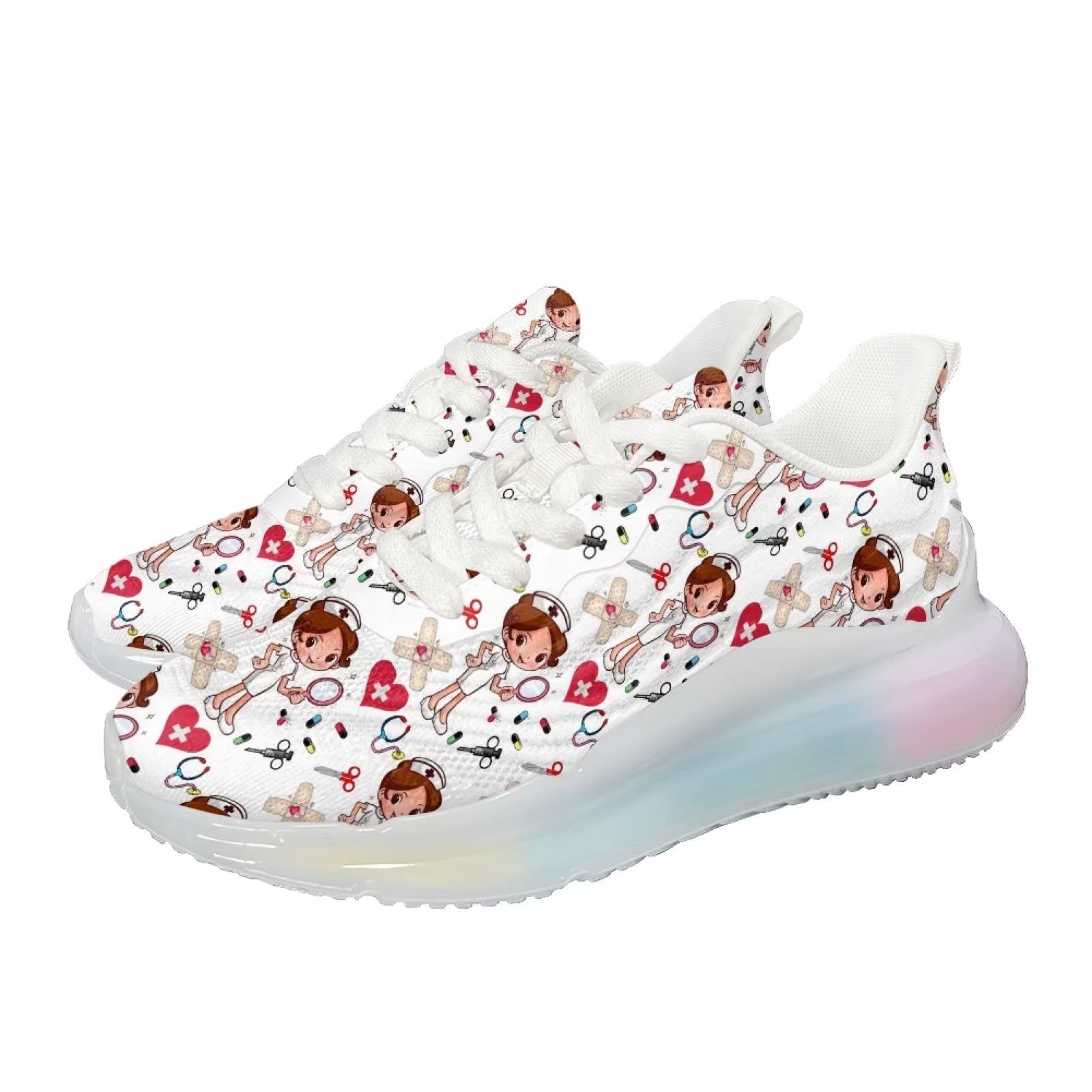 Damskie buty sportowe nastolatki sportowe sportowe wsuwane trampki damskie buty treningowe oddychające lekkie buty do biegania, Druk pielęgniarski 4, 42 EU