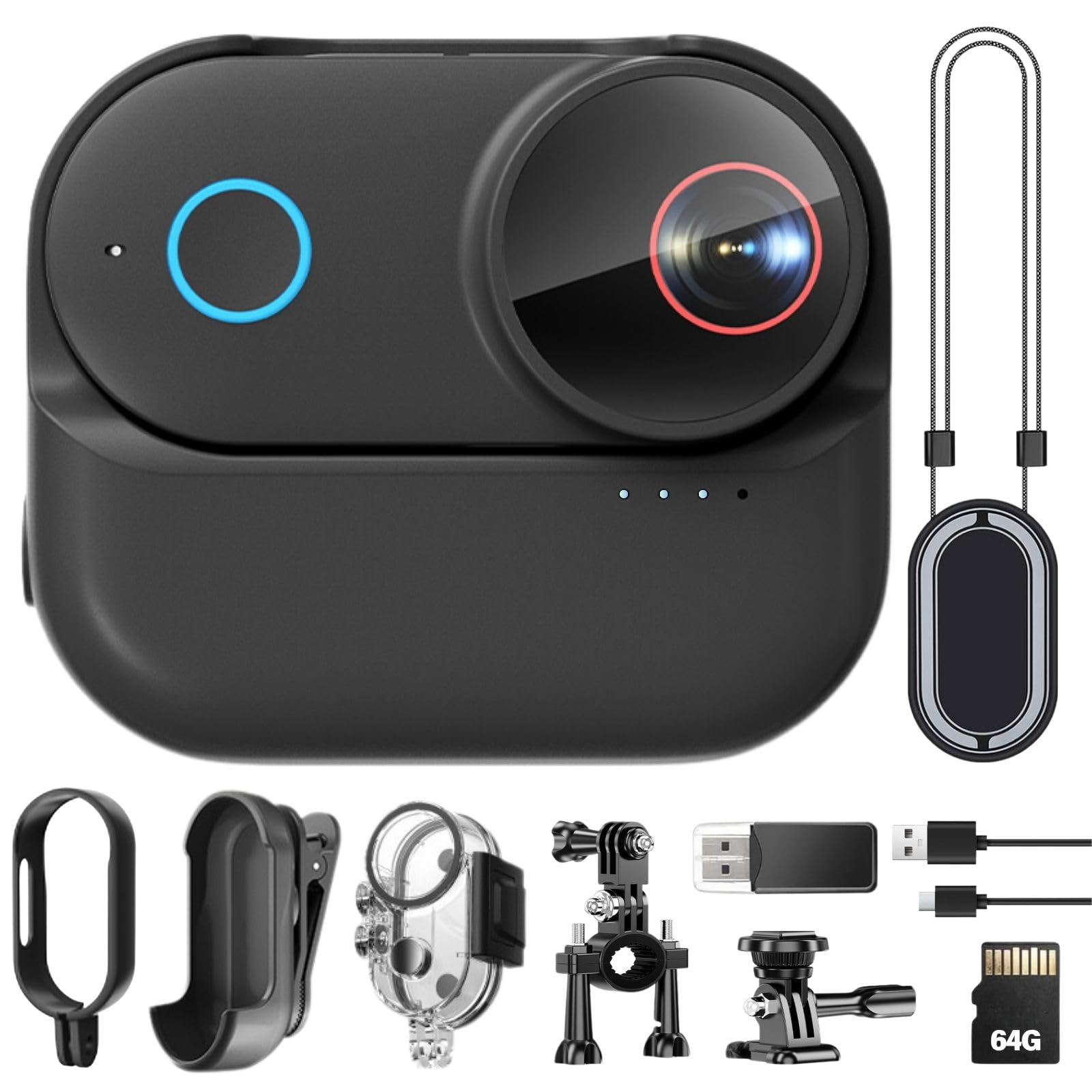 4k ultra hd action camera, 6-axis electronic image stabilization, 154° wide angle lens, waterproof sports camera with wifi, 5h battery life with charging case (black, 64ga)