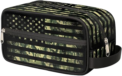 Bolsa de viaje de camuflaje para mujeres y hombres, diseño de bandera de camuflaje vintage, resistente al agua, kit de afeitado de gran capacidad,
