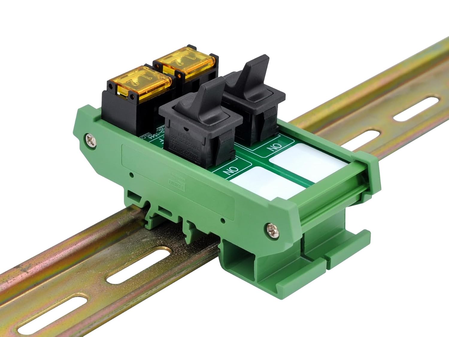 HCDC DIN Rail Mount Paddle Rocker Switch Module, 10Amp 250VAC / 50VDC (2 Channel, Green, ON-OFF)