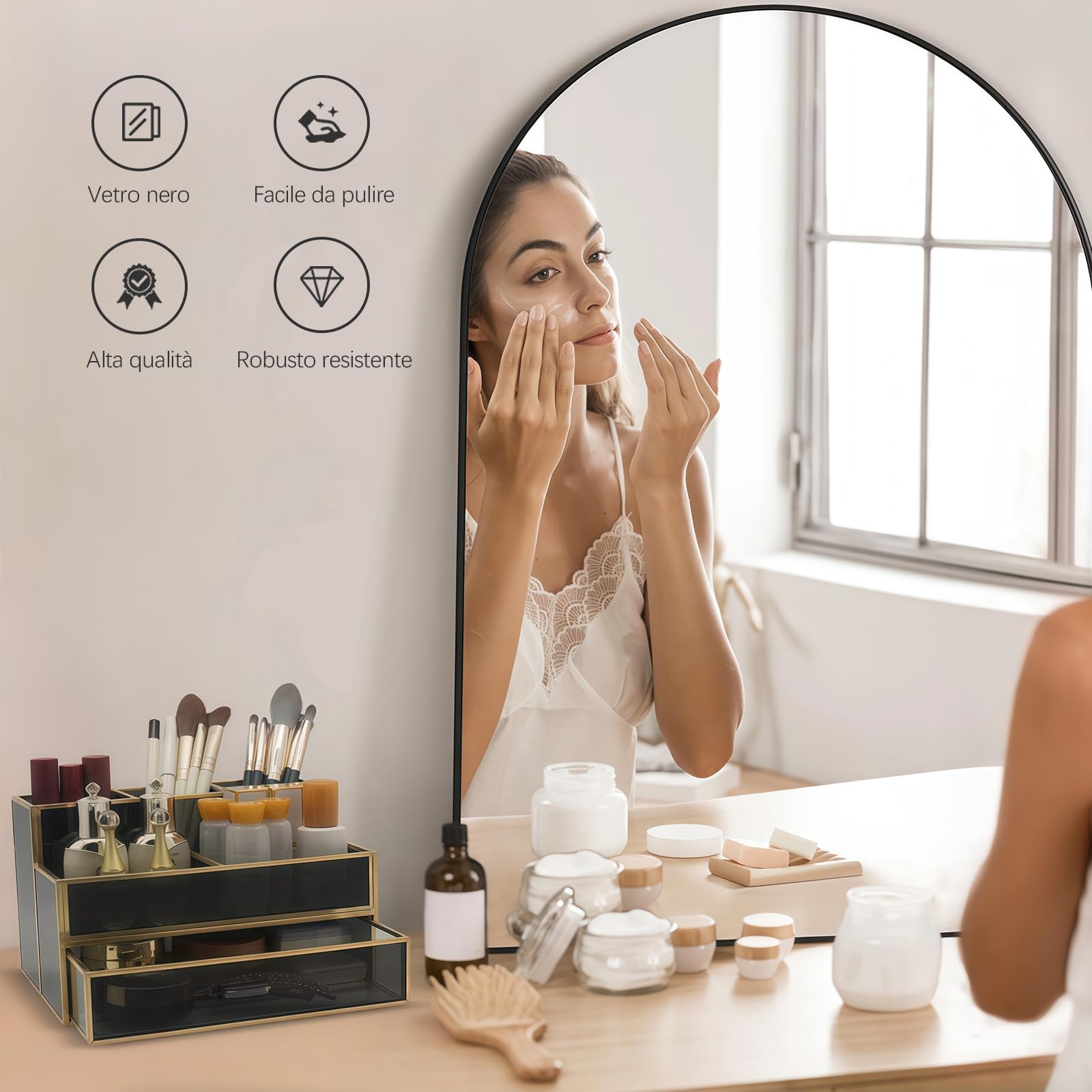 HARLIANGXY Organizer Trucchi con Cassetti, Organizzatore Cosmetici in Metallo, Porta Pennelli Make up per Scrivania, Organizzatore Trucchi adatti a Camera da Letto, Toletta, Bagno