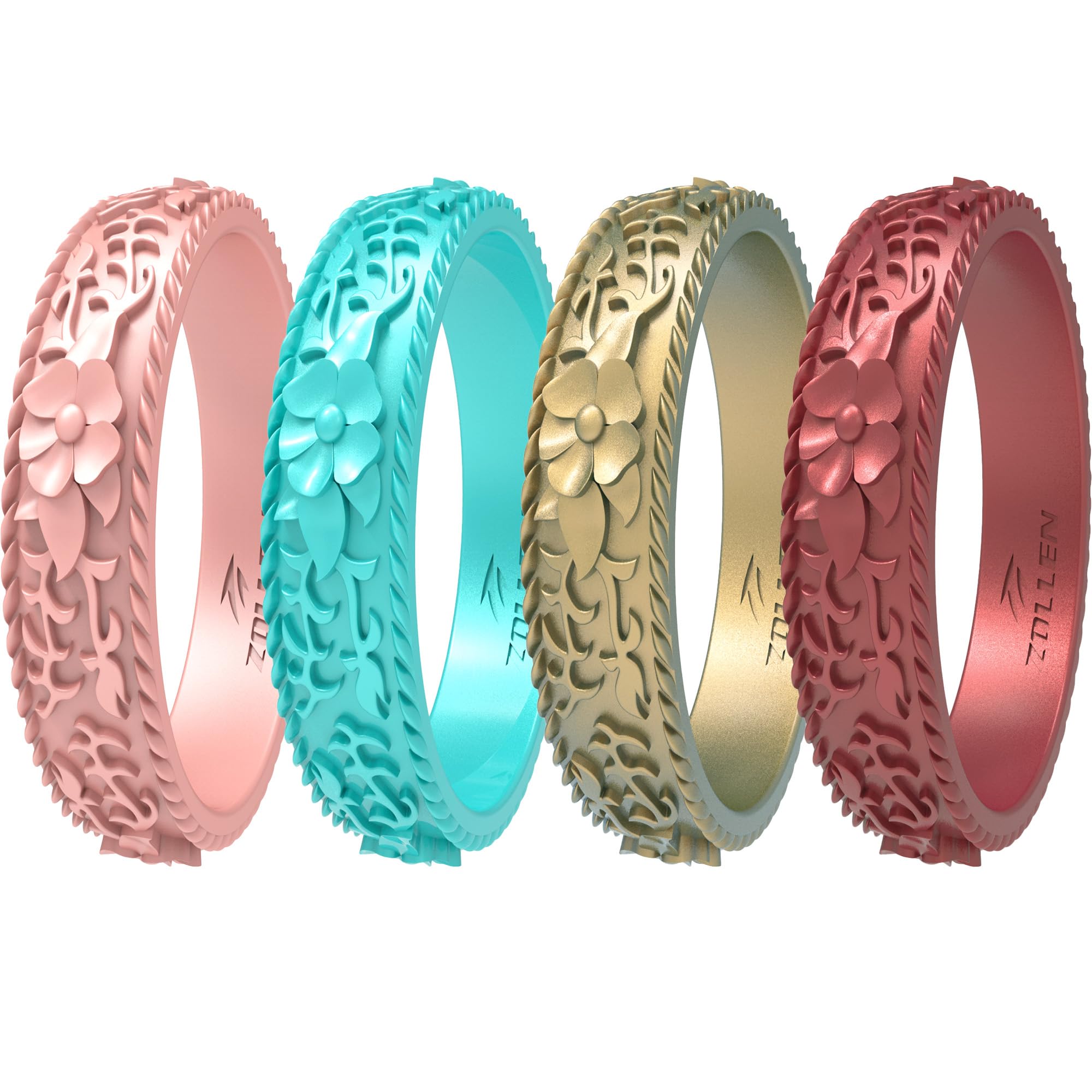 Silicone Wedding Rings for Women 1/4/7 Packs -Stackable Silicone Rubber Wedding Bands - Innovative Flower &amp; Vine Collection