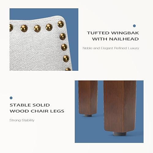 Miniatura 4 de DUMOS Juego de 2 modernos adornos de tela tapizada para comedor con patas de madera y decoración de mediados de siglo para sala de estar, cocina,