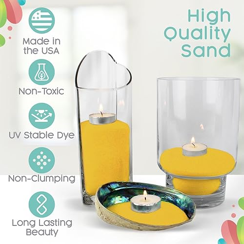Vista 40 de Arena de unidad amarilla canaria, 1 libra (16 onzas), arena de color amarillo pastel para bodas, relleno de jarrón, decoración del hogar, Canarias