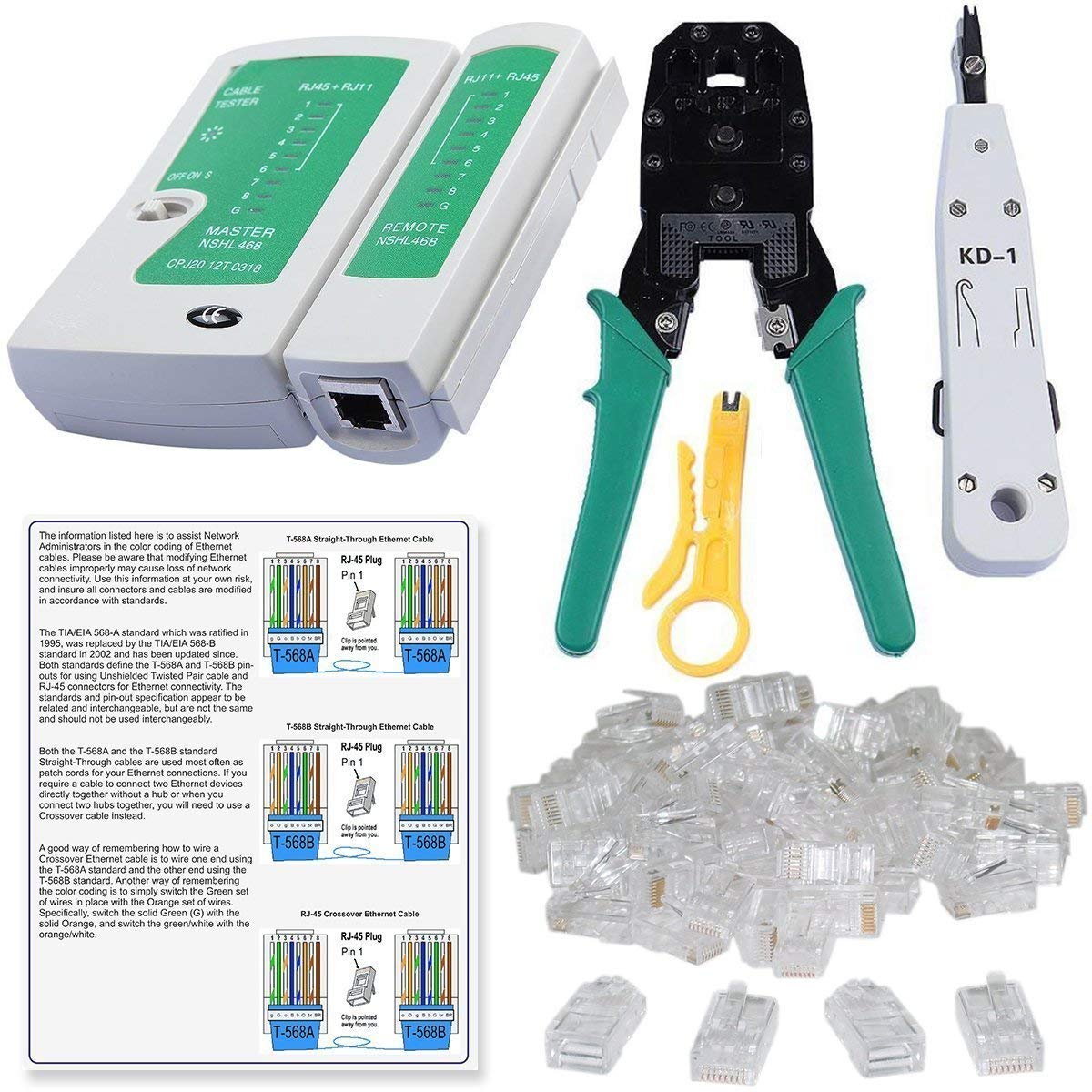 SHOPEE BRANDED Rj45 Rj11 Crimping Tool, KD-1 Professional Punch Down Tool, Network Lan Cable Tester, Ethernet Color Coding & 20 Pcs RJ45 Connectors Combo Se(Pack of 2) (B08P52R11S) Amazon Price History, Amazon Price Tracker