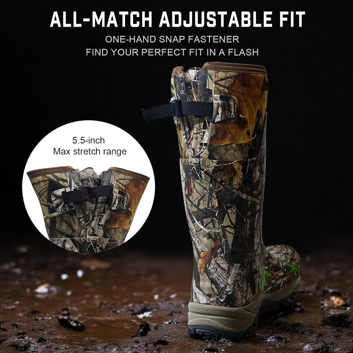 Rubber Boots for Men & Women – Ultra-Light Waterproof 6mm Neoprene Insulated Boots with Anti-Slip Sole, Warm Hunting & Rain Boots for Farming, Snow, Mud(Black, Next Camo G2)