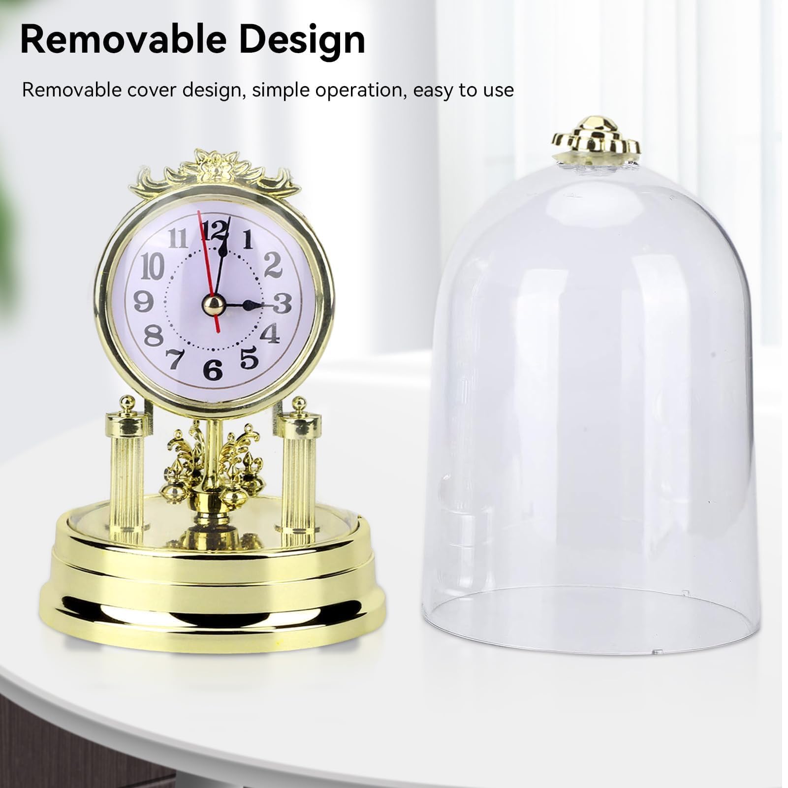 HERCHR Reloj De Mesa Retro Redondo Sin Tictac, con Alarma Silenciosa Y Cubierta Transparente. Reloj De Mesa Vintage De Estilo Retro Europeo, Alimentado por Pilas, Ideal para El Salón