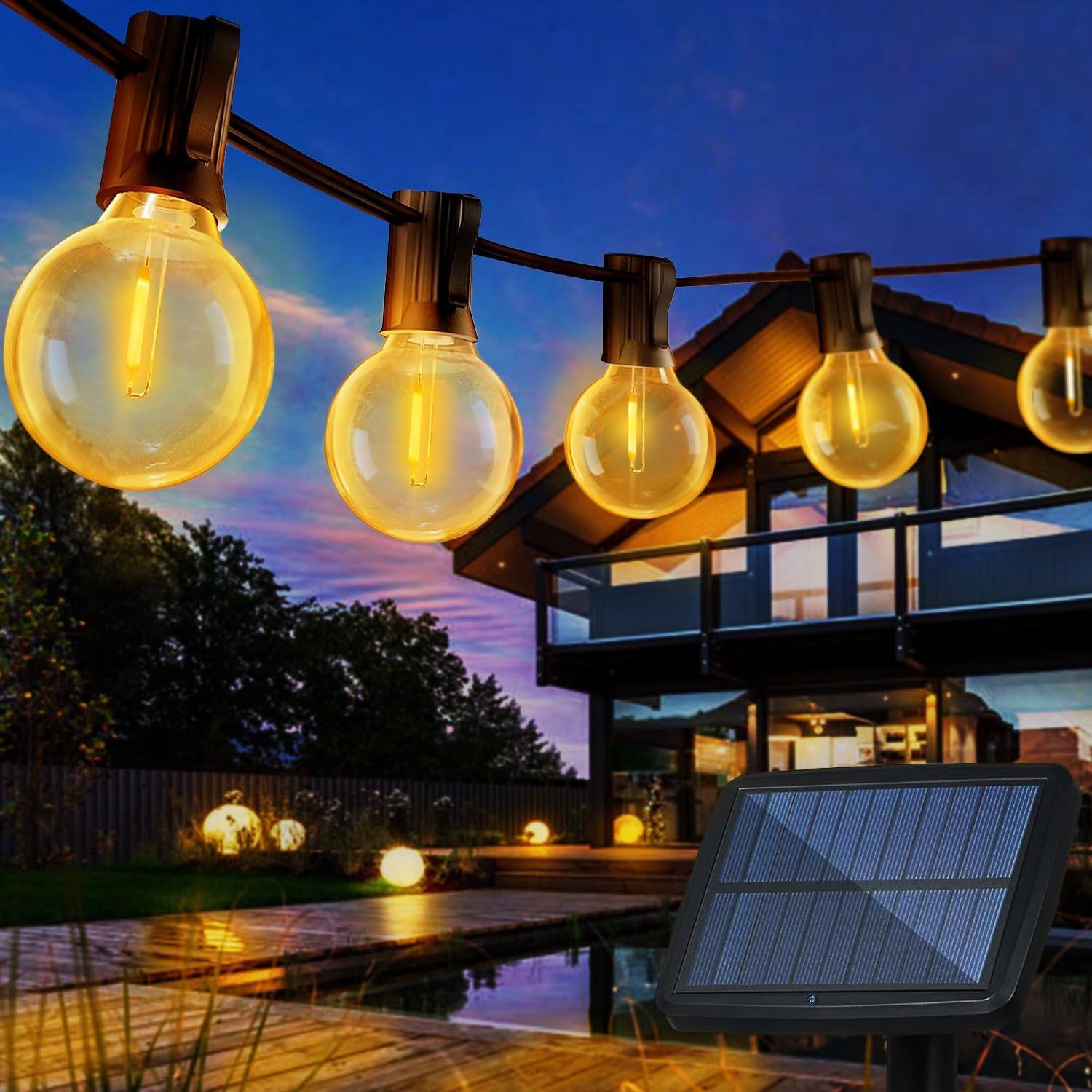 Guirnaldas Luces Exterior Solar, 20M con 30+2 Bombillas, 4 Modos, IP65 Impermeable y Sensor Solar Mejorado para Jardín, Terraza, Navidad, Fiesta