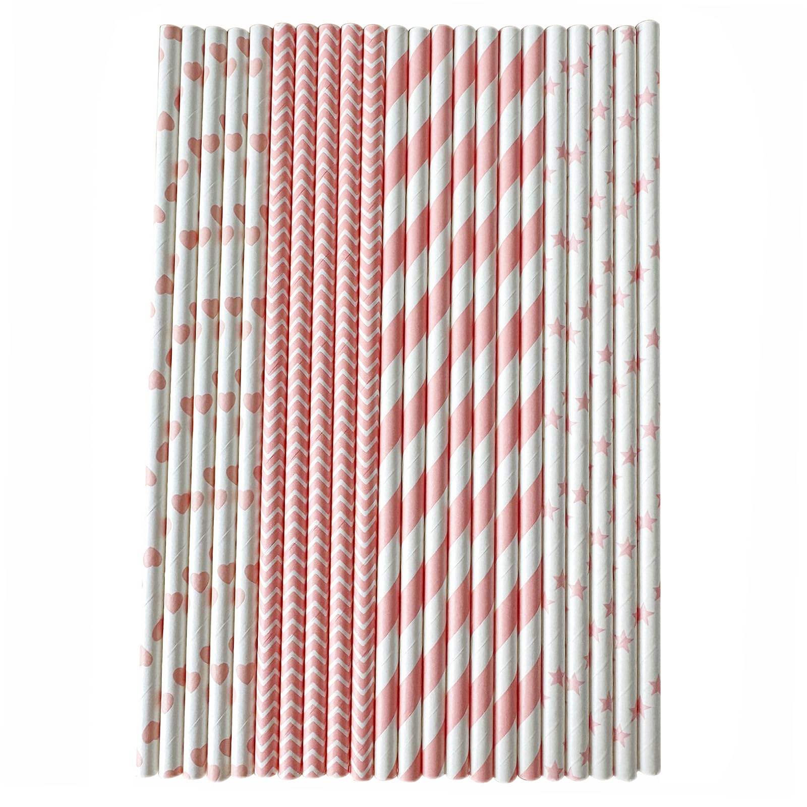 YAOSHENG [100 Count] Paper Drinking Straws 100% Biodegradable Multi-Pattern Party Straws for Birthday, Wedding, Bridal (Light Powder Series)