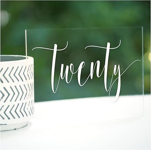 Miniatura 8 de Cedar and Ink Mesa de boda acrílica números 1-20, letreros de boda acrílicos con letras de caligrafía, eventos de recepción rústicos como vidrio,
