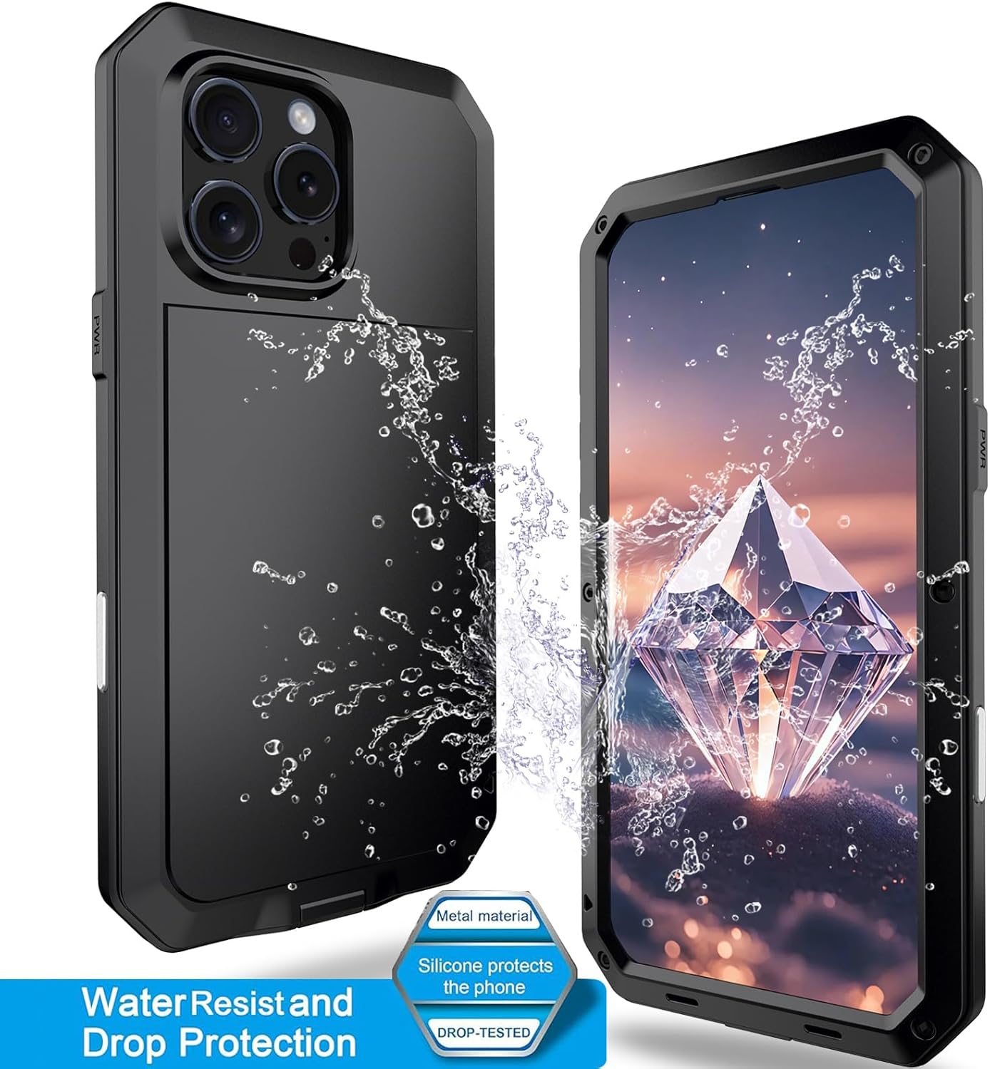 Marrkey for iPhone 16 Pro Metal Case 6.3",Heavy Duty Shockproof Aluminum Alloy Tough Armour Military Phone Case,360 Full Body Protective Cover with Silicone Built-in Screen Protector - Black - Image 4