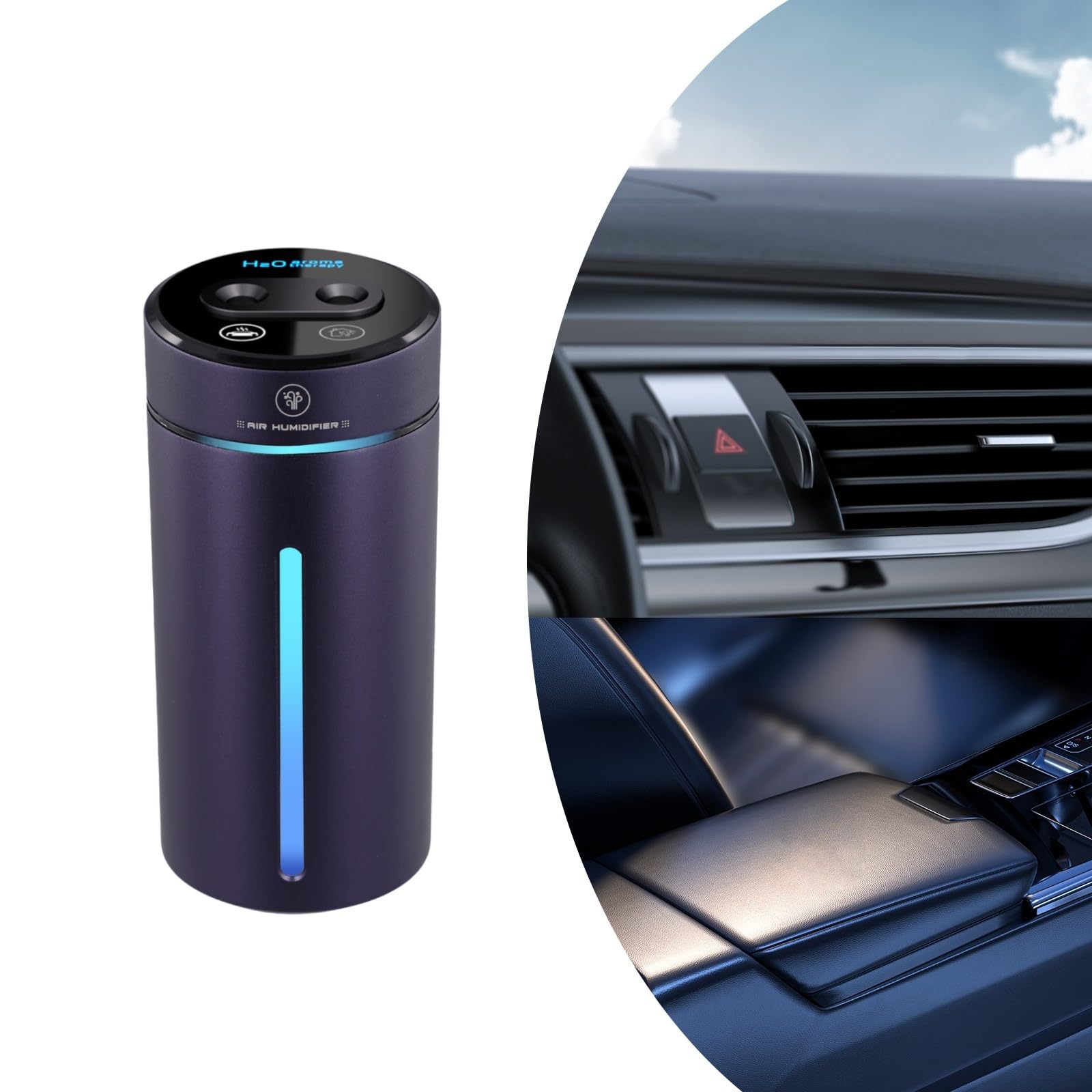 Fahrzeug-Luftbefeuchter mit Stimmungslicht, Doppelloch für Nano-Spray, 1500 mAh Akku (lila)