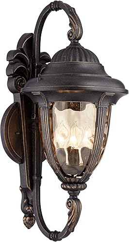 Miniatura 2 de John Timberland Bellagio - Lámpara de pared para exteriores, color bronce, aluminio, doble brazo de 27 1/2 pulgadas, vidrio martillado champán para