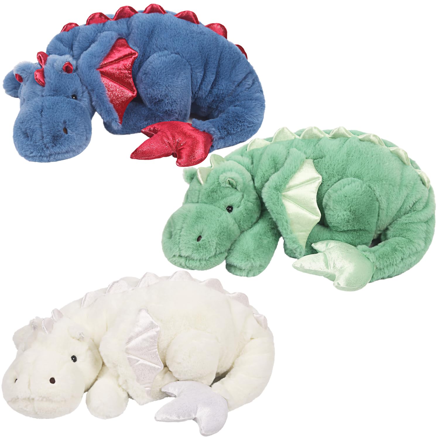 ARELUX 3-Pack Giant Dragon Plush Toys - 37in Large Green Blue and White Pterosaur Stuffed Animals with Wings