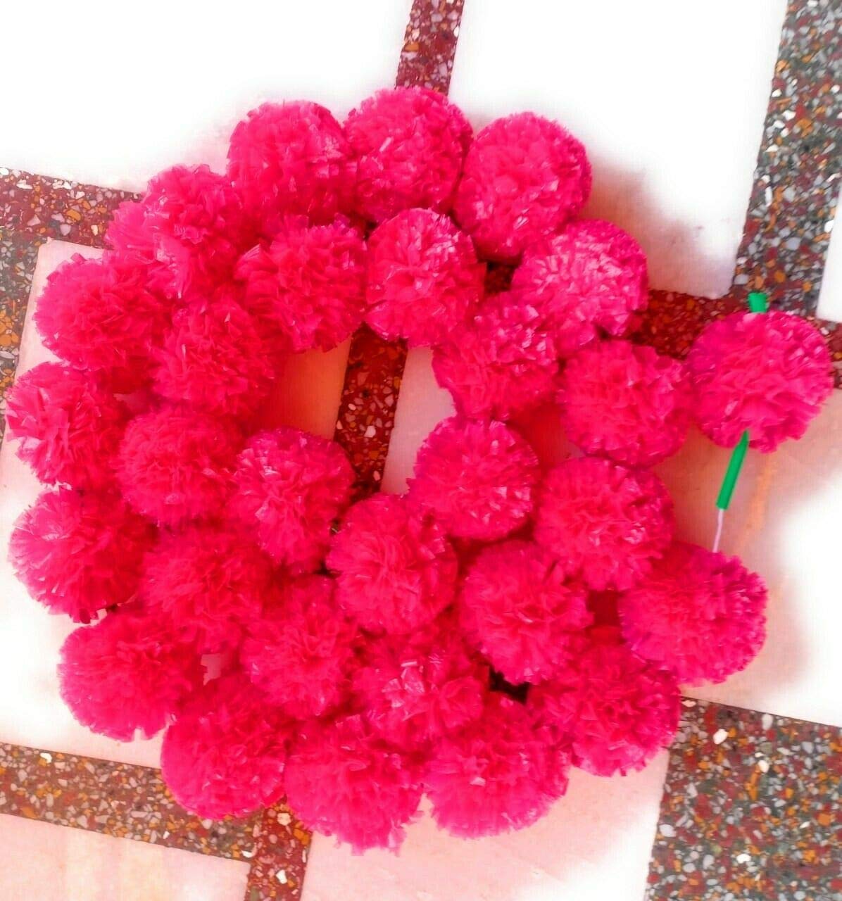 Estationeryhouse Hot Pink 5 Feet Long Marigold Garlands Artificial Flower, Wedding, Mehndi, Party (Pack Of 10) (Hot Pink)