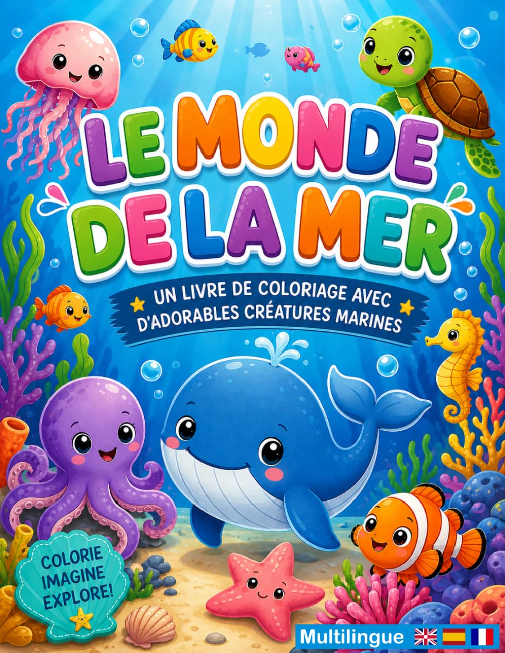 Le Monde de la Mer: Adorables Créatures Marines (Livres de coloriage multilingues pour enfants de 4 ans et plus (Français))