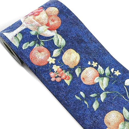Miniatura 6 de 701 - Papel tapiz de frutas para despegar y pegar, borde de pared de hojas florales en relieve 3D, 4.2 pulgadas x 16.4 pies, color azul, moldeado