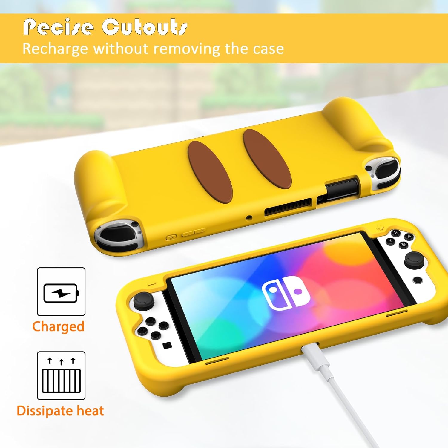KENOBEE Silicone Case for Nintendo Switch OLED Model 2021, Soft Lightweight Ergonomic Grip Protective Cover with Shock-Absorption and Anti-Scratch Design for Switch OLED Console 7.0", Yellow - Image 6