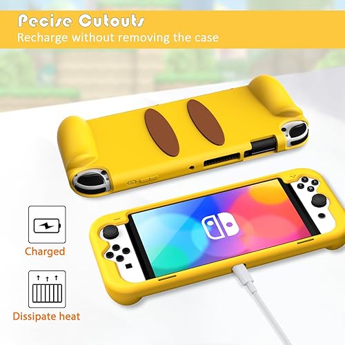 Miniatura 6 de KENOBEE Funda de silicona para Nintendo Switch OLED modelo 2021, suave y ligera, con agarre ergonómico, con absorción de golpes y diseño