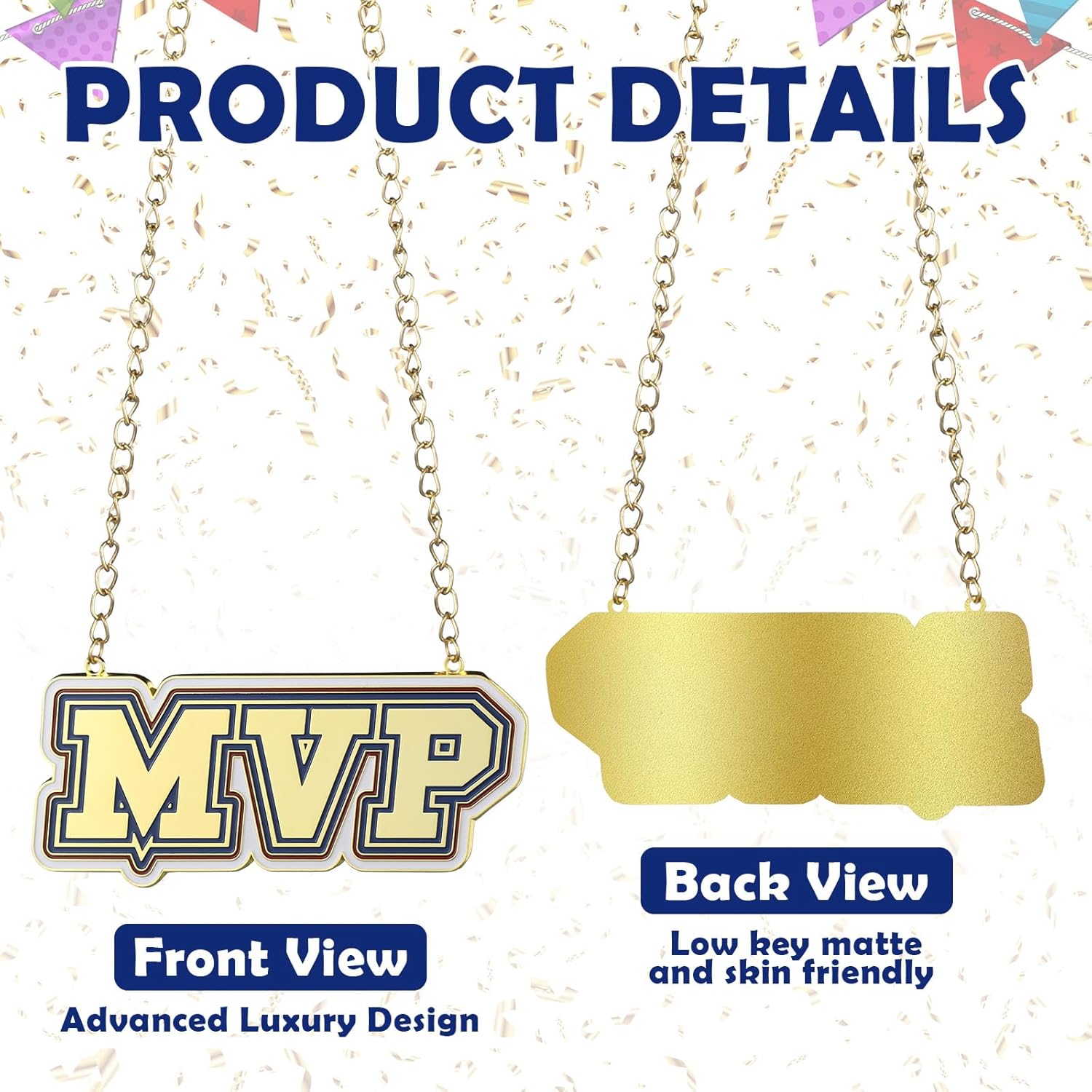 6 Pcs MVP Chains Most Valuable Player Gold Champ Metal Award Medals Soccer MVP Award Winner Prize Trophy with Chain for Adults Team Player Sports Football Baseball Softball Game Party Favor